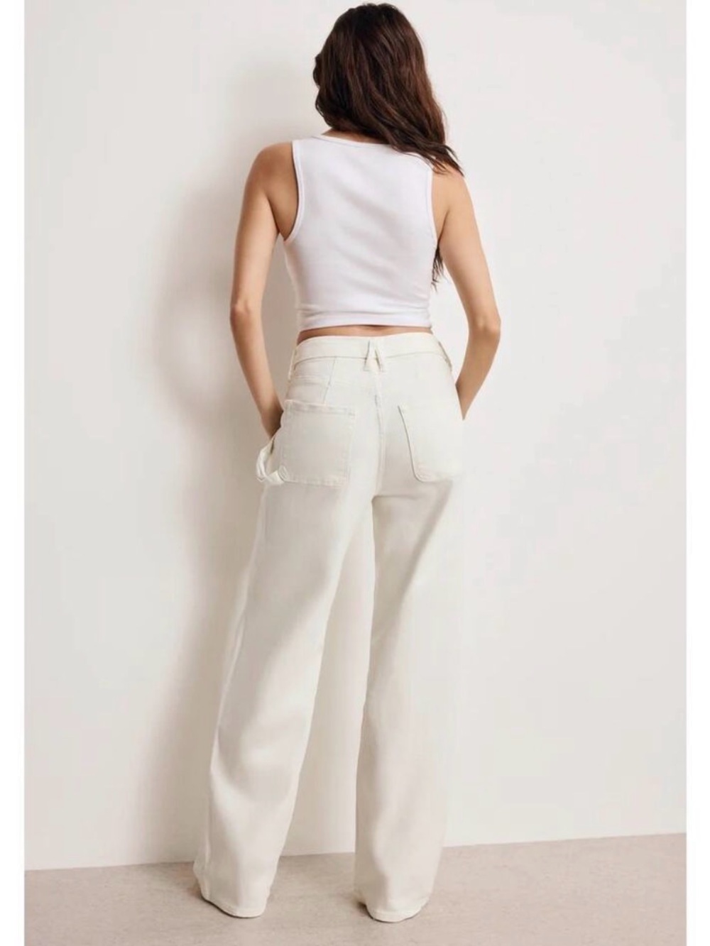 NWT Good American Good ’90s Relaxed Carpenter Jeans - Cloud White Sz16 - Picture 2 of 5
